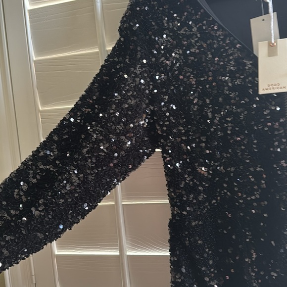 NWT Good American black sequined jumpsuit back zip - Picture 3 of 6